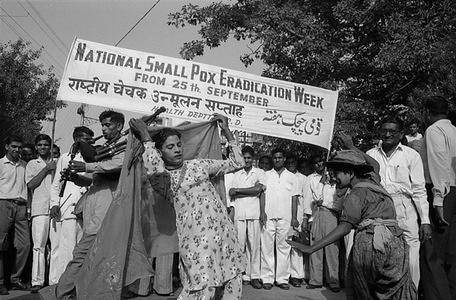 In 1963, the worldâ€™s main reservoirs of smallpox were found in Asia. 75,000 cases and 23,000 deaths were reported there. Most of these cases were in India. The smallpox endemic areas in Asia were a threat not only to the countries in which they were found but to the whole world, as shown by the outbreaks which followed in Europe. The biggest campaign against smallpox in 1963 was the Indian national eradication programme which aimed at vaccinating the entire population or more than 400 million people within two years. The programme started at the end of 1962, and by March 1964 224,500,000 vaccinations were performed, using freeze-dried vaccine recommended by WHO for use in the tropics. In New Delhi, a special propaganda campaign was launched. Public meetings were held, processions went through the city shouting slogans asking people to get vaccinated by several teams of doctors from the Delhi Department of Health, during a one-week campaign.